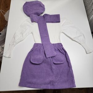 Girls Fall Winter 4 Piece Purple Corduroy Paris Fashion Outfit Set Size 6-7 EUC